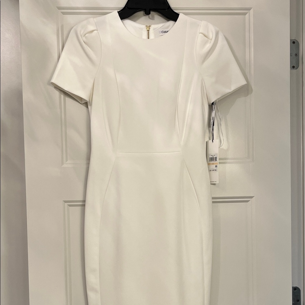 Calvin Klein Classic White sheath Dress graduation, bridal  or confirmation